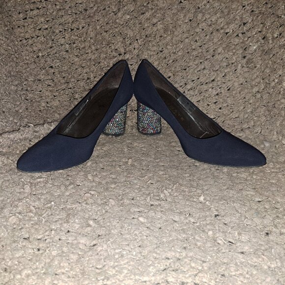 BRUNATE-Italy-Dark Navy Peu de Soie-Colorful Round Heel-Sz 36.5-Excellent - Picture 4 of 8
